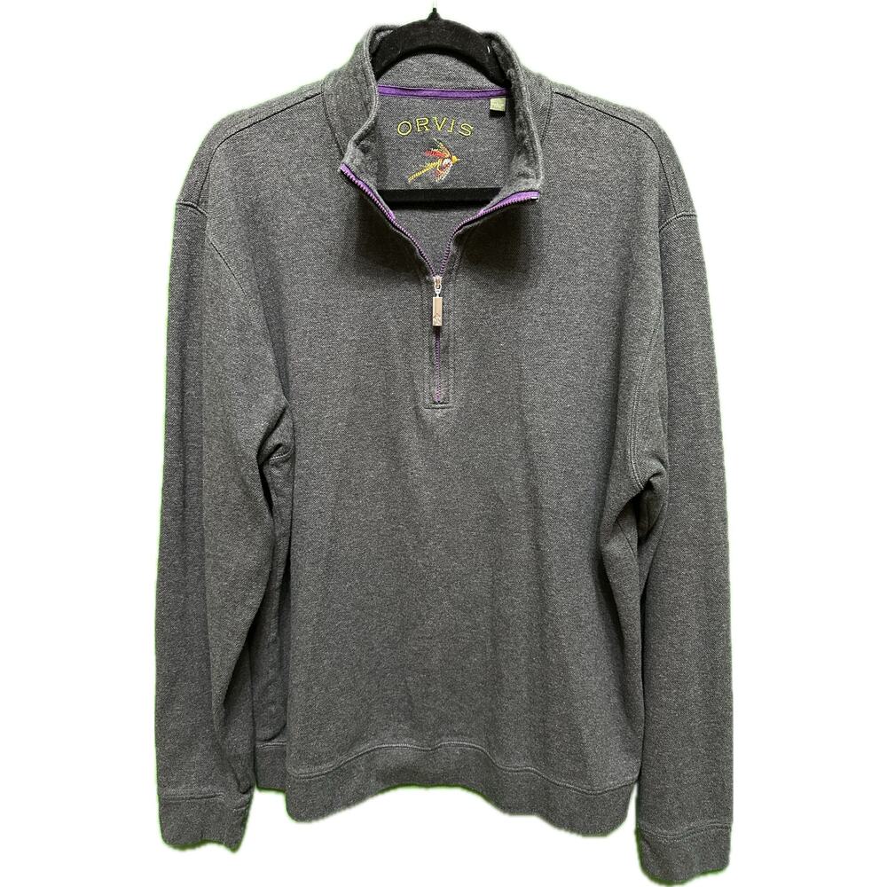 Orvis Gray Pima Cotten Pullover Large Sweater